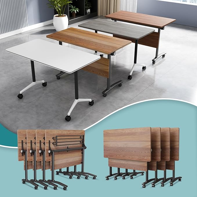 WYMHYZ Conference Table Flip Top Mobile Conference Room Tables,Folding Conference Table with Wheels,Large Meeting Training Seminar Table Saving Space for Office Classroom(8B,61'')