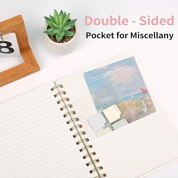Spiral Notebook-5.75" x 8.125" College Ruled Journal with Inner Pockets and 160 Pages,PU Leather Cover Business Journal, Twin-Wire Binding Notebook Perfect for Office & Home School Supplies Mint Green