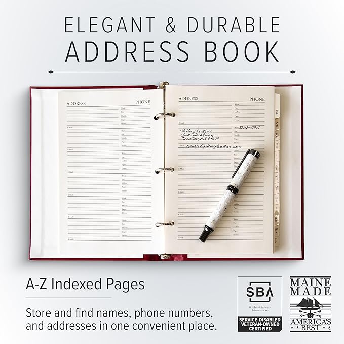 Gallery Leather Large Address Book with Alphabetical Tabs up to 480 Records, Leather Notebook Hardcover, Telephone and Address Books - 9x7", Desk Address, Acadia Cactus