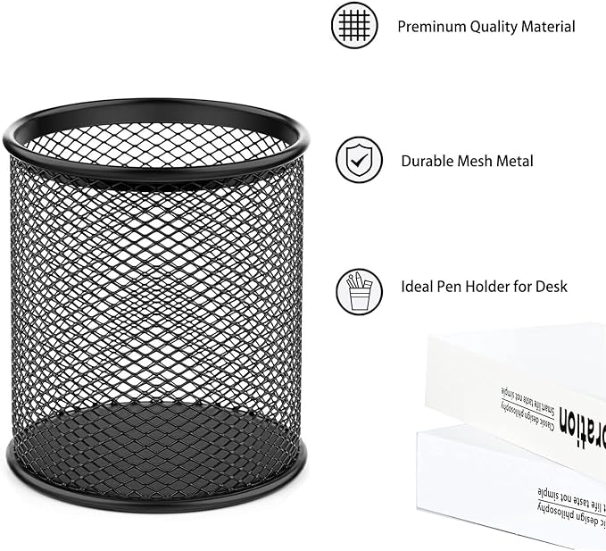 SNOW COOLER Pen Holder Pencil Holder Mesh Metal Pen Cup Holder Pencil Cup Holder for Desk Office Home Pen Organizer Black, 6 Pack
