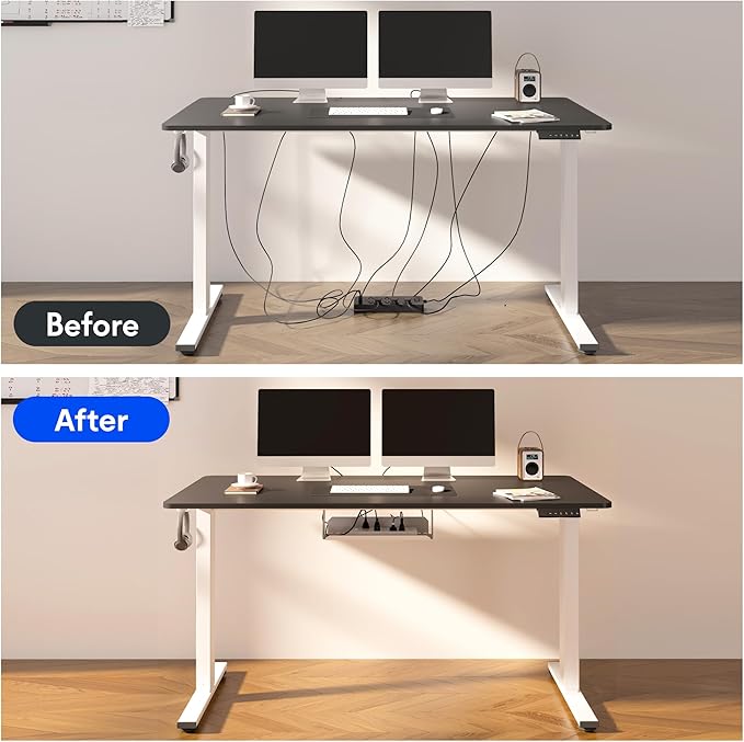 FLEXISPOT EN2 Whole-Piece Standing Desk with Clamp Power Strip, 40x24'' Electric Stand Up Height Adjustable Desk with Cable Management (Gray Frame + Black Top, 2 Packages)