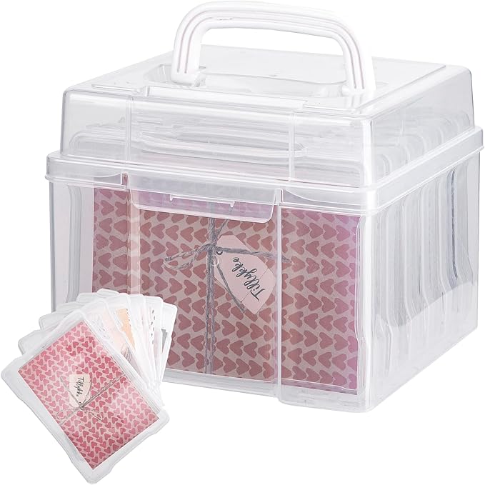 Joelver Maker 5" x 7" Photo Storage Box - 6 Inner Acid-Free Photo Cases, Seed & Craft Organizer for Cards, Pictures, Stamps & Office Supplies (Clear)