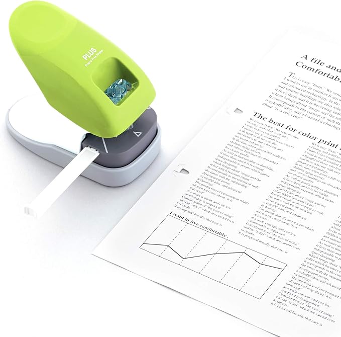Plus Paper Clinch Desktop Staple-Free Stapler — Green