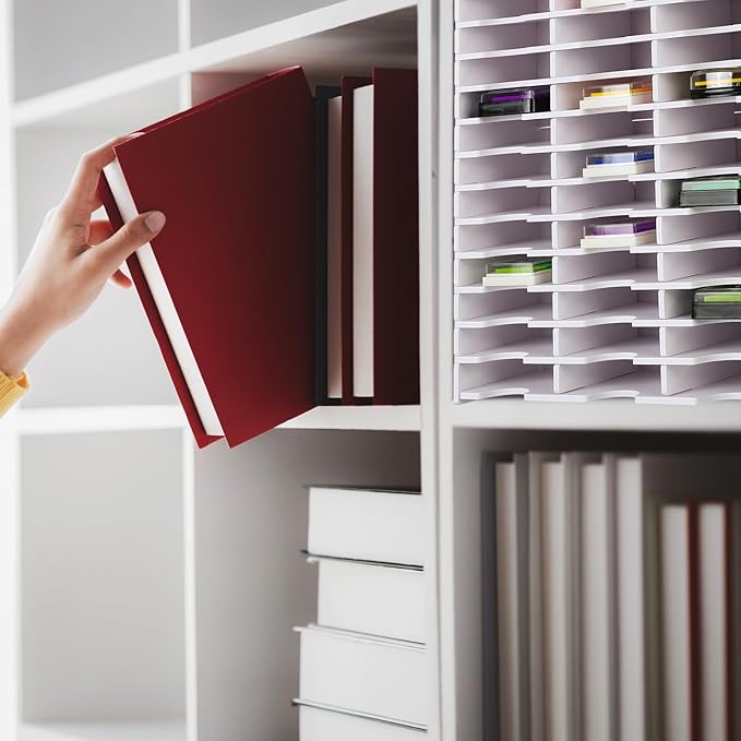 Sunnychicc 2 Pack 60 Grids Ink Pad Storage Holder Stamp Organizer, Ink Pad Stamp Holder Storage Rack for Home Office Crafts School Supplies, White