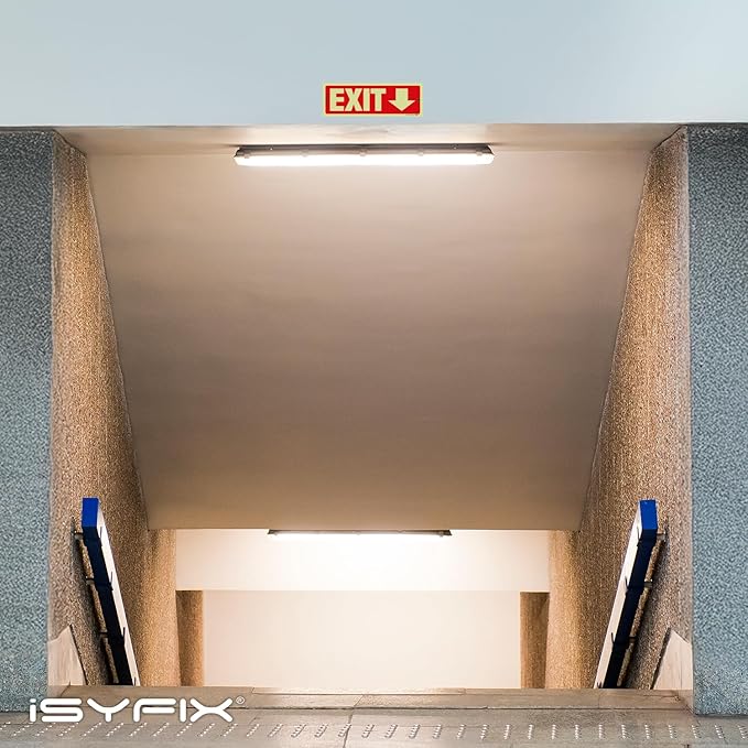 iSYFIX Exit Signs with Directional Down Arrow - 6 Pack 12x4 Inch Glow in the Dark for Business, School, Office, Warehouse - Durable 40 Mil Polystyrene, UV Laminated, Waterproof, Scratch & Fade Resistant