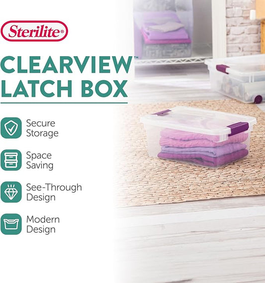 Sterilite 24-Pack ClearView Latch Box, Stackable Storage Organizer Bins for Home, 15 Quart