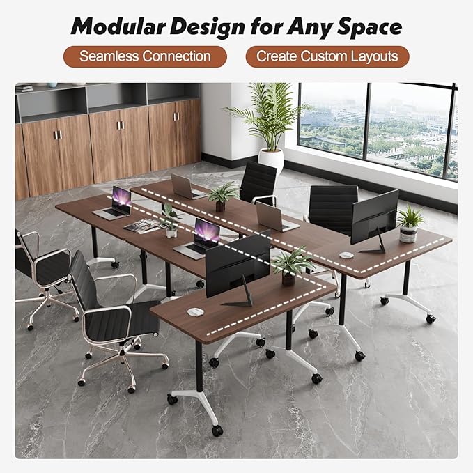 Goakwwuz Conference Room Table, Folding Conference Tables,Thicken Grey Tabletop,Flip Top Wooden Seminar Meeting Room Table for Conference Room Offices (4, Walnut, 70.8”)