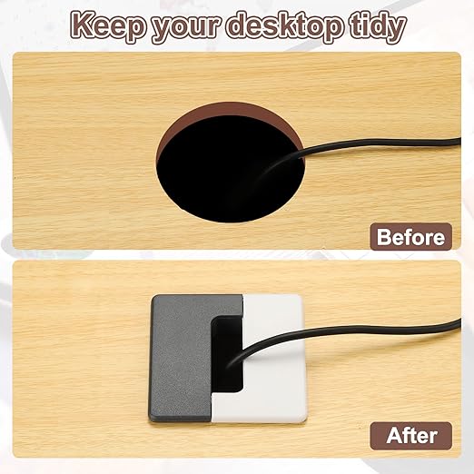 PATIKIL 2.8inch Desk Grommet, 6Pcs Cable Grommet Wire Management Cable Hole Cover Cord Organizer for Office Home Table Countertop, Black/Silver Black/White Black/Blue