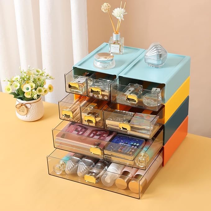 OSteed Spacious Desktop Storage Box, 1 Large Storage Drawer, Stackable Office Desk Drawer Organizer and Accessories, Printer Paper Organizer, Cyan Plastic Drawers for Workspace & Home