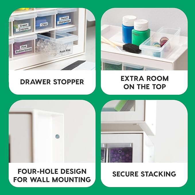 IRIS USA Small Drawer Organizer Storage, 16-Drawer Craft Cabinet for Screws Hardware Art Supplies Small Parts Nuts Bolts Nails Tool Container, Drink Packet and Water Flavor Packet Organizer, White