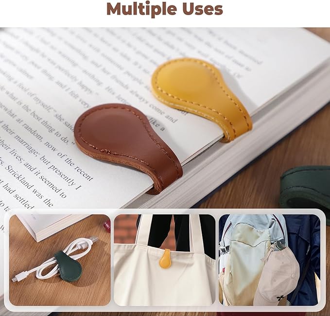 Personalized Magnetic Leather Bookmark, 26 Letters Custom Leather Bookmarks, Handmade, Leather Magnetic Bookmark for Book Lovers Readers Women Kid(Brown，M）