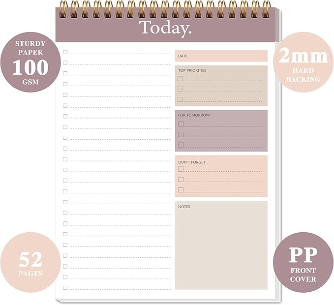 To Do List Notepad - Daily Planner Notepad Undated 52 Sheets Tear Off, 6.5" x 9.8" Checklist Productivity Organizer with Hourly Schedule for Tasks(3 Pack)