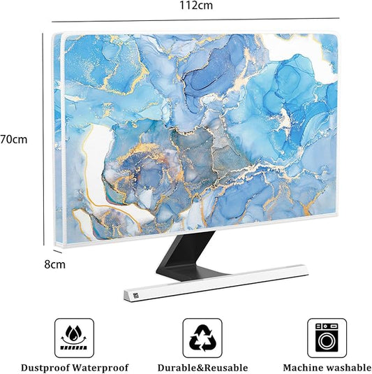 Baocicco Baby Blue Gold Marble Waterproof Screen TV Cover 45, 46, 47, 48 Inch Modern Television Accessories TV LCD Fashion Weatherproof Screen TV Decorations for Tablet LED LCD OLED TVs