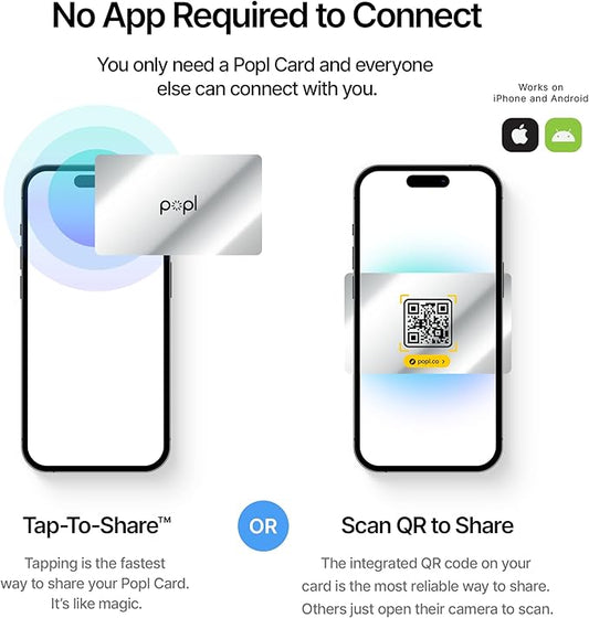 Popl Smart NFC Business Card - Sleek Modern Digital Business Card w/Instant App-Free Sharing - Customizable NFC Cards Compatible w/iPhone & Android (Silver)