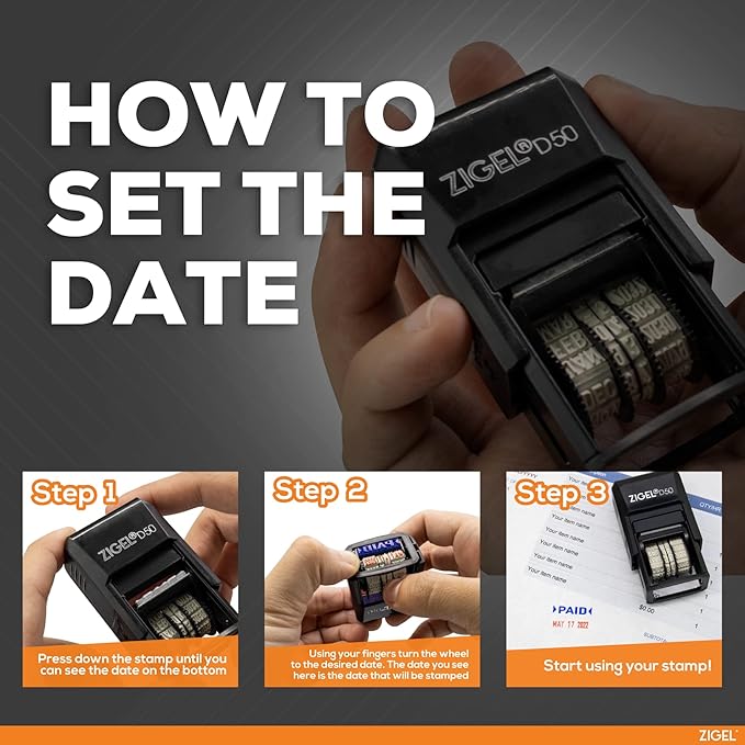 ZIGEL D50 Date Stamp with Entered - Self Inking Date Stamp - Red