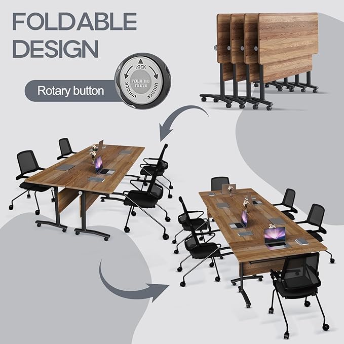 Folding Conference Table 4ft 5ft, Foldable Office Meeting Desk for 6 People, Multiple Sizes Colors Mobile Conference Room Table for Training Room School Business Furniture (6, White Walnut, 71in)