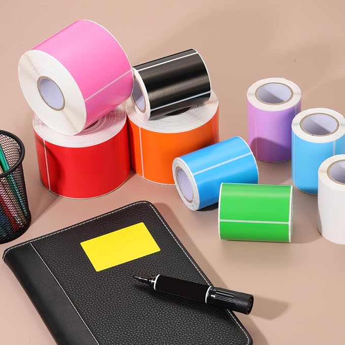 PATIKIL 3 x 5 Inch Rectangle Inventory Color Coding Labels 1 Roll, Square Self-Adhesive Inventory Label Stickers for Office Home Organization Name Tags, 500 Per Roll, White