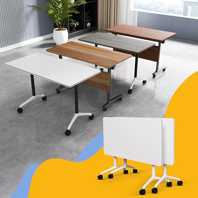 Conference Table Flip Top Mobile Conference Room Tables,Folding Conference Table with Wheels,Large Meeting Training Seminar Table Saving Space for Office Classroom (2, White, 70.8'')