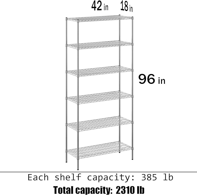 Regal Altair 18" Deep x 42" Wide x 96" Height Wire Shelving Kit | 6-Tier |NSF Commercial Storage Rack Unit