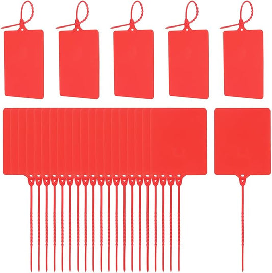 MECCANIXITY Plastic Seals Shipping Tags, for Basket Labels Cable Labels Tags Product Identification Tags, Logistics Marking, Outdoor Tagging, 3.1x3.9 Inch Red 50Packs