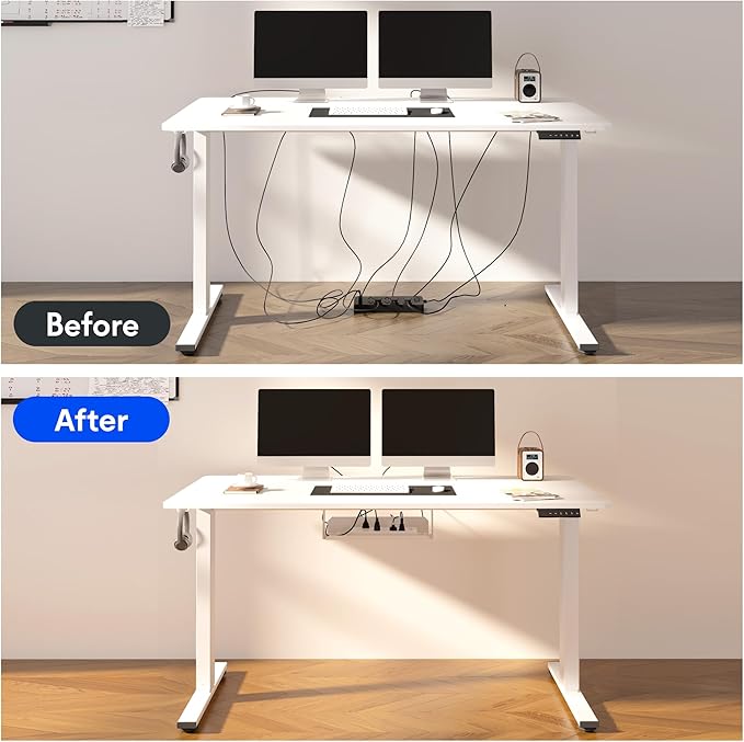 FLEXISPOT EN2 Whole-Piece Standing Desk with Clamp Power Strip, 48 x 30 Electric Stand Up Height Adjustable Desk with Cable Management (Black Frame + 48" Gray Wood Grain Desktop, 2 Packages)
