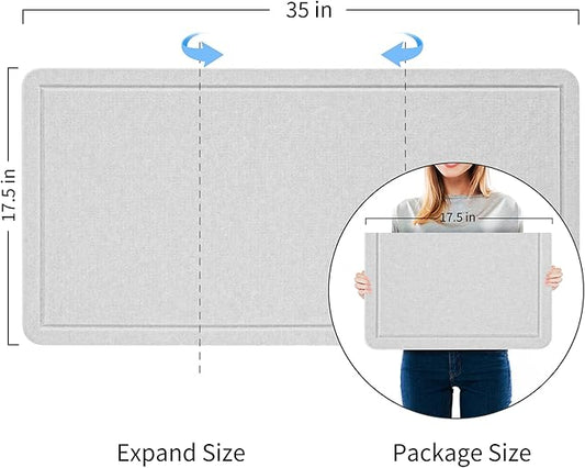 Bulletin Board, 35 x 17 1/2 inches Felt Board - Decorative Pin Board, Cork Board Alternative for Wall, Foldable Self-Adhesive Vision Board Prayer Board with 20 Pushpins - Light Gray