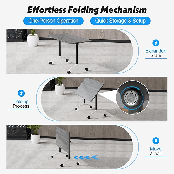 Goakwwuz Conference Room Table, Folding Conference Tables,Thicken Grey Tabletop,Flip Top Wooden Seminar Meeting Room Table for Conference Room Offices (6, Grey, 55.1”)
