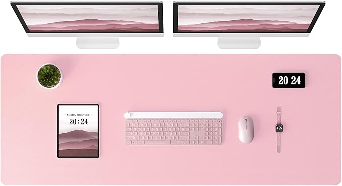 Aothia Large Faux Leather Desk Pad / Mouse Pad — Pink