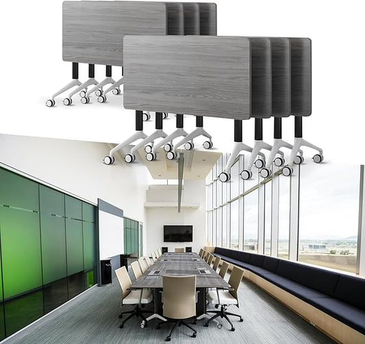 Goakwwuz Conference Room Table, Folding Conference Tables,Thicken Grey Tabletop,Flip Top Wooden Seminar Meeting Room Table for Conference Room Offices (8, Grey, 47.2“)