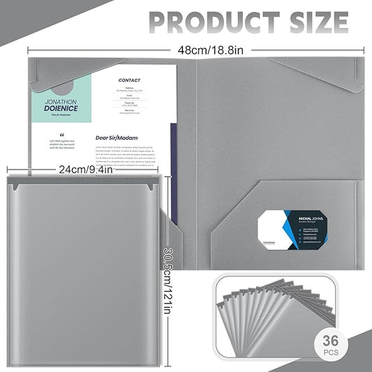 Henoyso 36 Pcs Plastic Folders with Clear Front Pockets Heavy Duty File Folders with 2 Pockets and Card Slot for Student Communication School Office Presentation Report (Dark Gray)