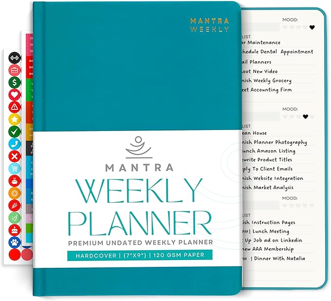 Mantra Planner 2026 Planner, Daily Journal & Gratitude Journal All-In-One with To Do List, Self Care Prompts & Habit Tracker - 7 x 10 - Teal