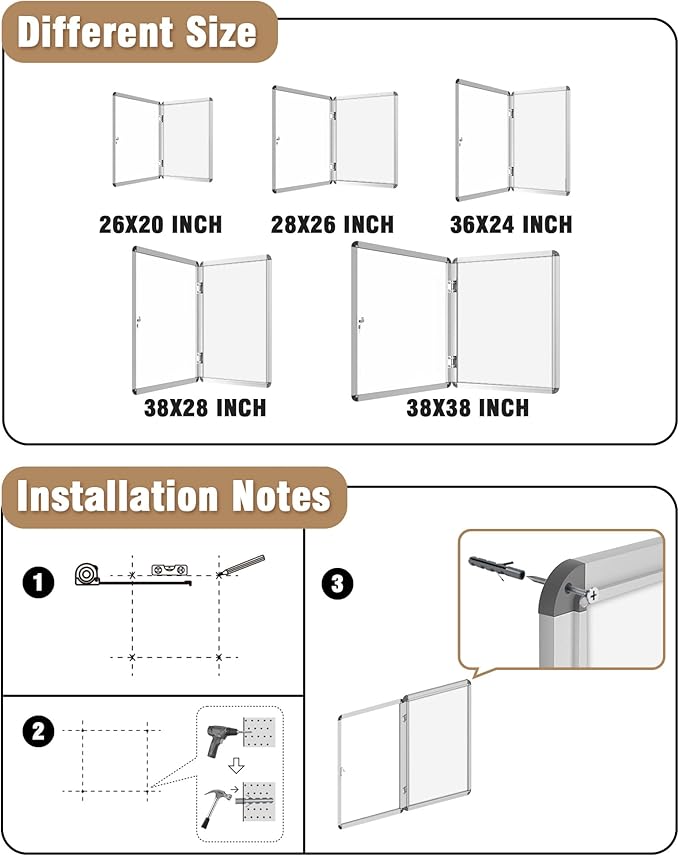 Mifuro 36"x24" Enclosed Bulletin Board, Lockable Weather-Resistant Aluminum Noticeboard for School & Office, Silver Frame w/Magentic Whiteboard