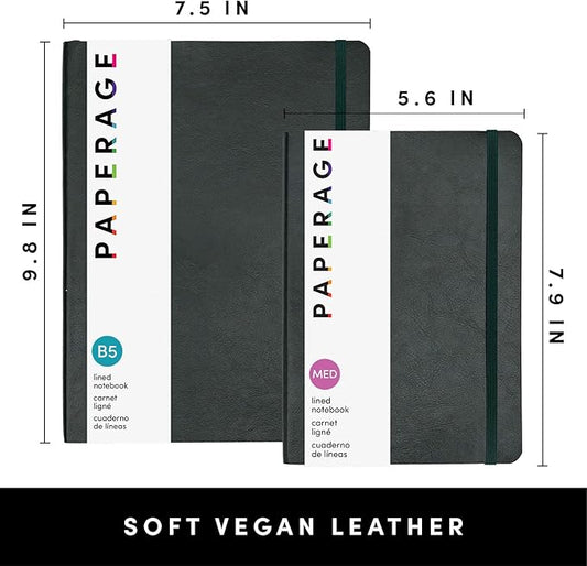 PAPERAGE Softcover Lined Journal Notebook (Dark Green), 176 Pages, Large B5 College Ruled Notebook, 7.5 inches x 9.8 inches - 100 GSM Premium Paper, Soft Vegan Leather Journal for Home, Work & School