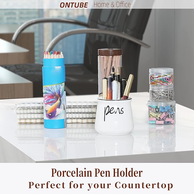 ONTUBE Porcelain Pen & Pencil Holder Stand — White
