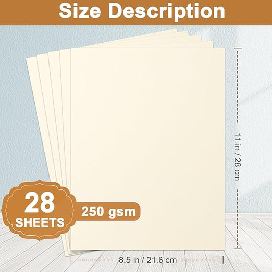 Silunkia 28 Sheets Cream Cardstock 8.5 x 11 Ivory Paper, 250gsm/92lb Off White Card Stock Printer Paper for DIY Cards, Business Cards, Invitations, Menus, Certificates, School Crafting