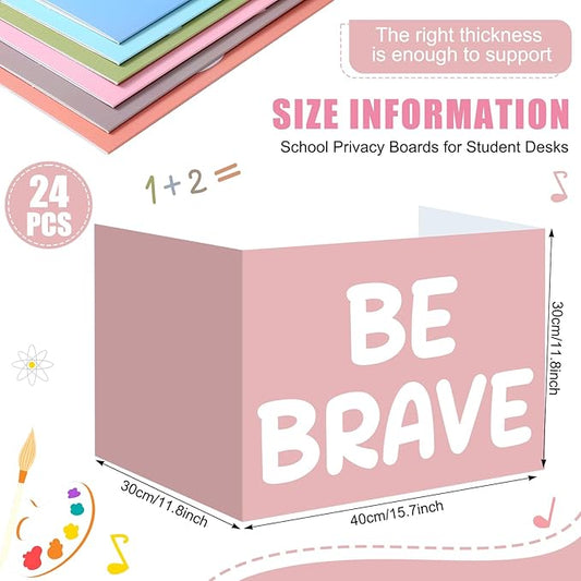 Honoson 24 Pcs Bulk Inspirational Privacy Folders for Students Cardboard Test Privacy Boards Motivational Words Desk Dividers Shield for Classroom School Study Supplies, 6 Styles (Boho)