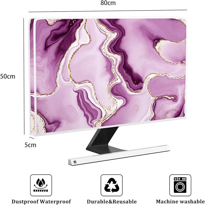Baocicco Violet Gold Marble Waterproof Weatherproof and Dust-Proof TV Screen Cover 32 Inch for Home Office Creative TV Covers for 32 Inch TVs Screen Anti-Static Dustproof Protective