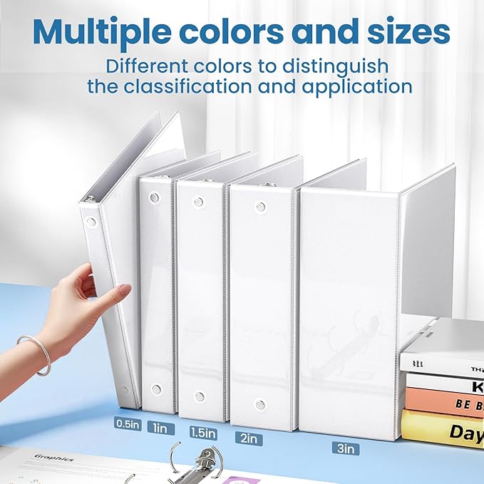 SUNEE 3 Inch Binders 3 Ring 12 Pack, Large Clear View Binders Bulk Three Ring PVC-Free (Fit 8.5x11 Inches) for School or Office Supplies, White