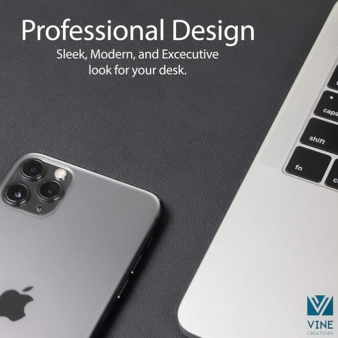 Vine Creations Leather Desk Mat Large 44" x 22", Desk Protector Mat, PU Leather Desk Pad, Large Mouse Pad, Desk Blotter, Desk Pads on Top of Desks, Desk Matt for Desktop, Office Desk Mat (Black)