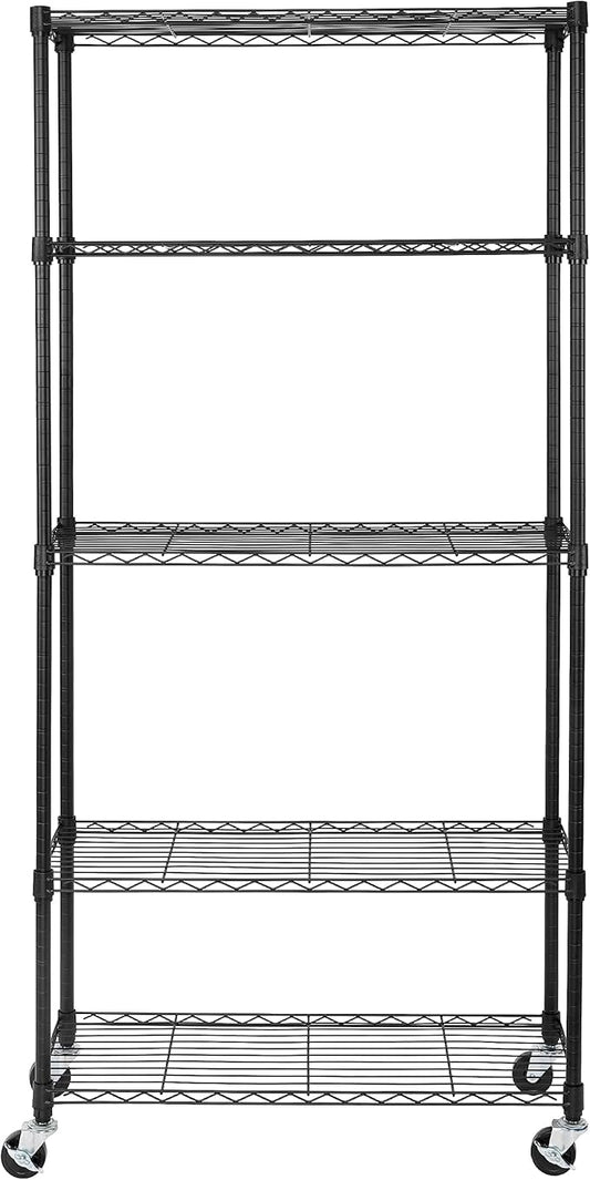 Seville Classics UltraDurable Heavy Duty NSF Solid Steel Wire Rack Storage Unit, Organizer for Garage, Warehouse, Office, Restaurant, Classroom, Kitchen, Black, 5-Tier Shelving, 36" W x 14" D