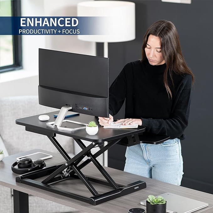 VIVO 26 inch Desk Converter, K Series, Height Adjustable Sit to Stand Riser, Dual Monitor and Laptop Workstation with Keyboard Tray, Black, DESK-V026KB