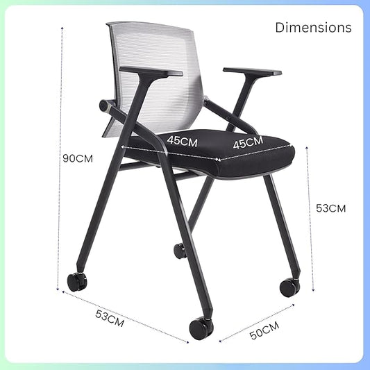 BLANEDUO, 10 Pack Foldable Office Chair with PU Wheels and Sliding Armrest-Ergonomic Mesh Bouncing Back, Stackable Conference Room Chair, Office Guest & Reception & Meeting Chair (Black)