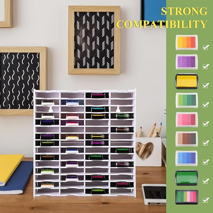 Sunnychicc 2 Pack 60 Grids Ink Pad Storage Holder Stamp Organizer, Ink Pad Stamp Holder Storage Rack for Home Office Crafts School Supplies, White
