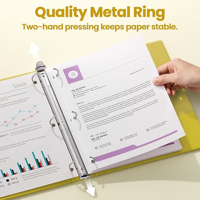 SUNEE 3 Ring Binder 1 Inch 1 Pack, Clear View Binder Three Ring PVC-Free (Fit 8.5x11 Inches) for School or Office Supplies, Yellow