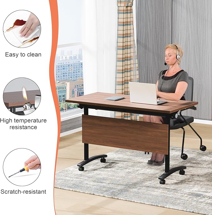Conference Table,55.1''Folding Conference Room Table for 4-12 People,Mobile Flip Top MeetingTraining Table with Different Coulor and Styles for Offices, Classrooms,Meeting Room (8, 61''D)