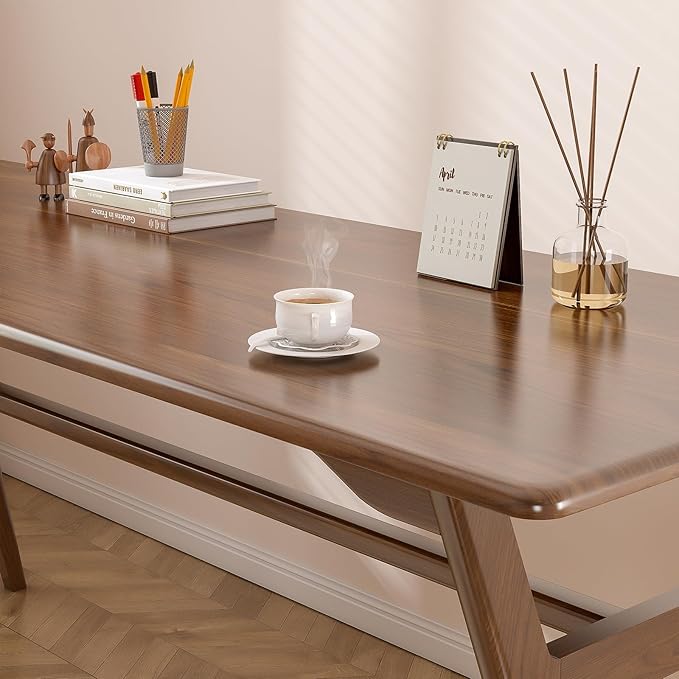 OSCHF Solid Wood Study Desk - 71" Double Long Computer Table for Home Office, 2-Person PC Workstation, Walnut