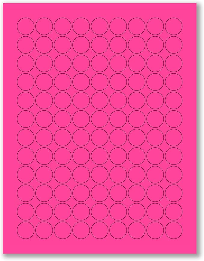 8-1/2 x 11" Neon Color High Light Fluorescent Labels for Laser & Inkjet Printer (Pink Fluorescent, 3/4" Round - 108 Per Page | 2700 Labels)