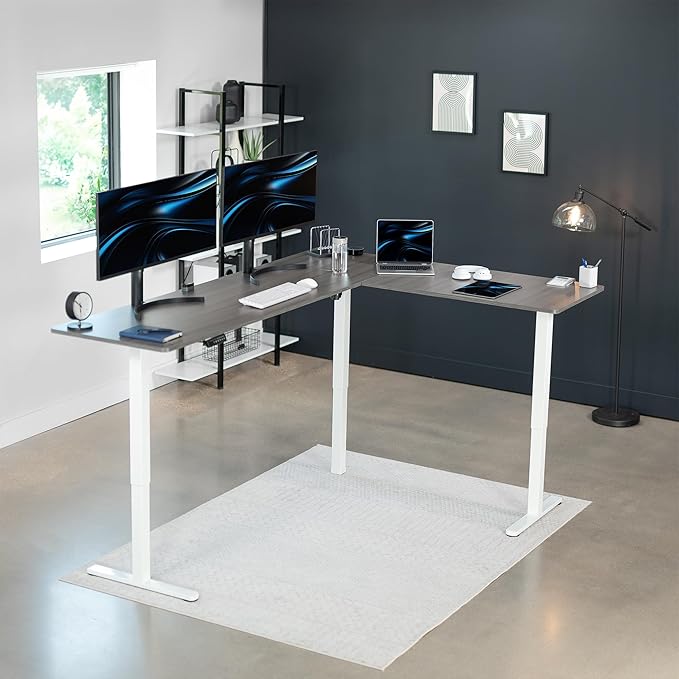 VIVO Electric Corner 84 x 63 inch L-Shaped Standing Desk (Gray, 84x63inch)