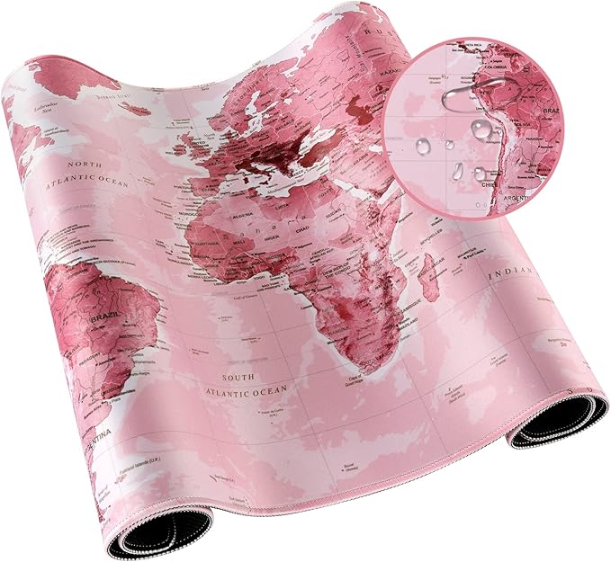 iCasso Extended Gaming Mouse Pad (35.4x15.7 in), Large 3mm Non-Slip Rubber Base Mousepad with Stitched Edges, Waterproof Keyboard Mouse Mat Desk Pad for Work, Game, Office, Home - Pink World