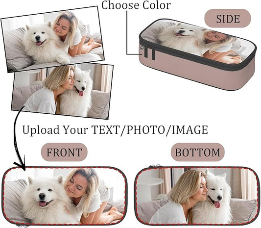 WLRUEZN Custom Pencil case With Photo/Text/Name Personalized Pen Bag Design Your Own Pencil Box Customized Large Capacity Zipper Pencilcase For Office Travel Cosmetic Bags